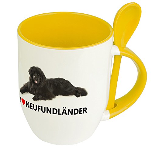 Hundetasse Neufundländer - Löffel-Tasse mit Hundebild Neufundländer - Becher, Kaffeetasse, Kaffeebecher, Mug - Gelb von digital print