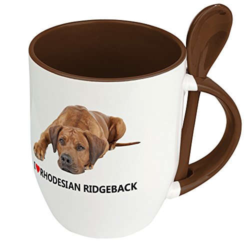Hundetasse Rhodesian Ridgeback - Löffel-Tasse mit Hundebild Rhodesian Ridgeback - Becher, Kaffeetasse, Kaffeebecher, Mug - Braun von digital print