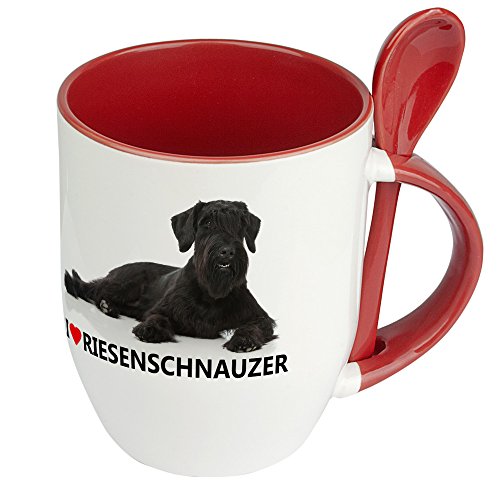 Hundetasse Riesenschnauzer - Löffel-Tasse mit Hundebild Riesenschnauzer - Becher, Kaffeetasse, Kaffeebecher, Mug - Rot von digital print