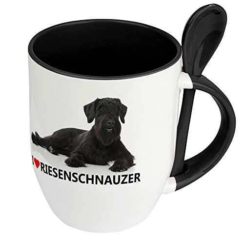 Hundetasse Riesenschnauzer - Löffel-Tasse mit Hundebild Riesenschnauzer - Becher, Kaffeetasse, Kaffeebecher, Mug - Schwarz von digital print