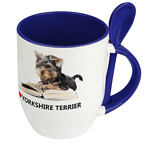 Hundetasse Yorkshire Terrier - Löffel-Tasse mit Hundebild Yorkshire Terrier - Becher, Kaffeetasse, Kaffeebecher, Mug - Blau von digital print