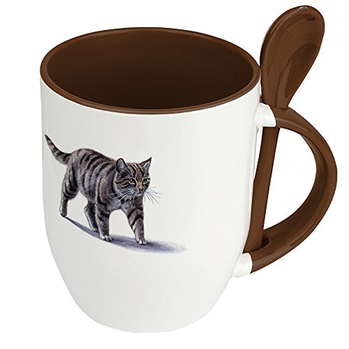 Katzentasse Kartäuser - Löffel-Tasse mit Katzenbild Kartäuser - Becher, Kaffeetasse, Kaffeebecher, Mug - Braun von digital print