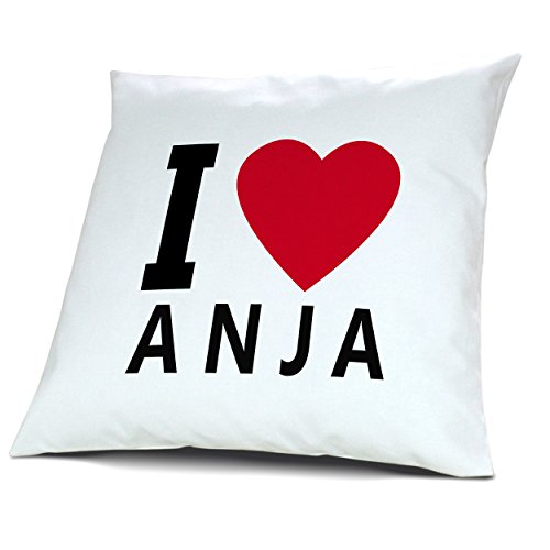 Kopfkissen Anja, Kissen mit Füllung "I Love Anja", 40 cm, 100% Baumwolle, Kuschelkissen, Liebeskissen, Namenskissen, Geschenkidee von digital print