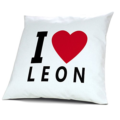Kopfkissen Leon, Kissen mit Füllung "I Love Leon", 40 cm, 100% Baumwolle, Kuschelkissen, Liebeskissen, Namenskissen, Geschenkidee von digital print