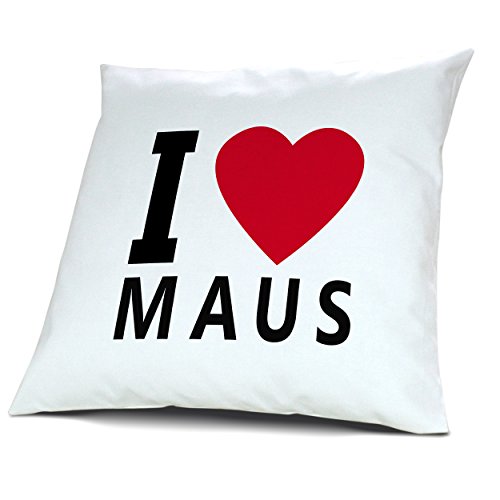 Kopfkissen Maus, Kissen mit Füllung "I Love Maus", 40 cm, 100% Baumwolle, Kuschelkissen, Liebeskissen, Namenskissen, Geschenkidee von digital print