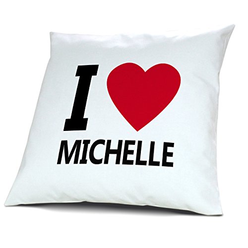 Kopfkissen Michelle, Kissen mit Füllung "I Love Michelle", 40 cm, 100% Baumwolle, Kuschelkissen, Liebeskissen, Namenskissen, Geschenkidee von digital print