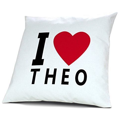 Kopfkissen Theo, Kissen mit Füllung "I Love Theo", 40 cm, 100% Baumwolle, Kuschelkissen, Liebeskissen, Namenskissen, Geschenkidee von digital print