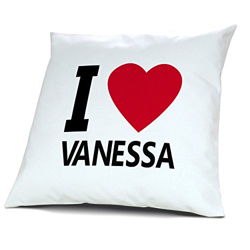 Kopfkissen Vanessa, Kissen mit Füllung "I Love Vanessa", 40 cm, 100% Baumwolle, Kuschelkissen, Liebeskissen, Namenskissen, Geschenkidee von digital print