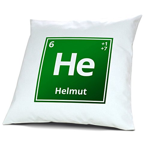 Kopfkissen mit Namen Helmut als Element-Symbol des Perioden Systems - grün - 40 cm, 100% Baumwolle, Kuschelkissen, Liebeskissen, Namenskissen, Geschenkidee von digital print