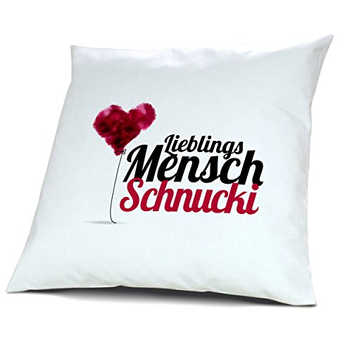 Kopfkissen mit Namen Schnucki - Motiv "Lieblingsmensch", 40 cm, 100% Baumwolle, Kuschelkissen, Liebeskissen, Namenskissen, Geschenkidee von digital print