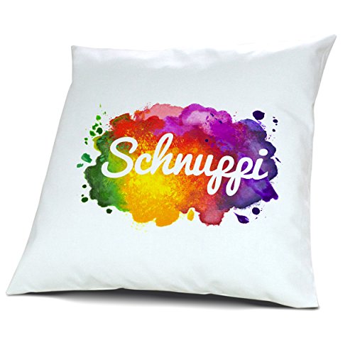 Kopfkissen mit Namen Schnuppi - Motiv Color Paint, 40 cm, 100% Baumwolle, Kuschelkissen, Liebeskissen, Namenskissen, Geschenkidee von digital print