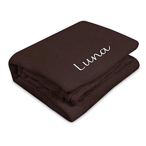 digital print Kuscheldecke mit Namen Luna Bestickt - Farbe Braun - personalisierte Decke, Wolldecke von digital print