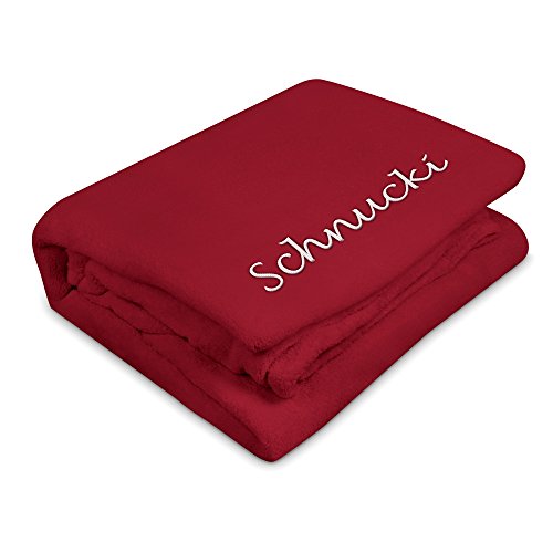 digital print Kuscheldecke mit Namen Schnucki Bestickt - Farbe Rot - personalisierte Decke, Wolldecke von digital print