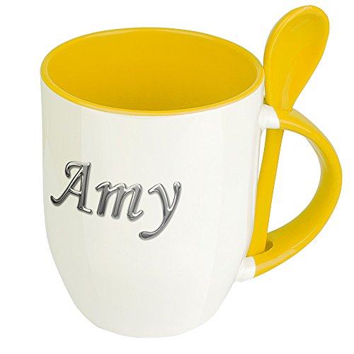 Namenstasse Amy - Löffel-Tasse mit Namens-Motiv Chrom-Schriftzug - Becher, Kaffeetasse, Kaffeebecher, Mug - Gelb von digital print