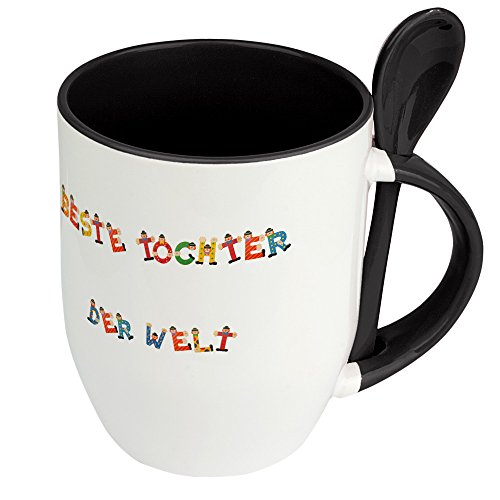 Namenstasse Beste Tochter der Welt - Löffel-Tasse mit Namens-Motiv Holzbuchstaben - Becher, Kaffeetasse, Kaffeebecher, Mug - Schwarz von digital print