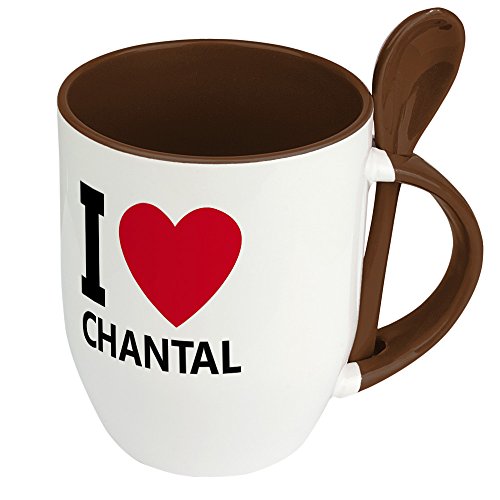 Namenstasse Chantal - Löffel-Tasse mit Namens-Motiv "I Love Chantal" - Becher, Kaffeetasse, Kaffeebecher, Mug - Braun von digital print