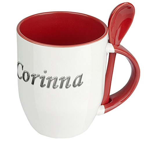 Namenstasse Corinna - Löffel-Tasse mit Namens-Motiv Chrom-Schriftzug - Becher, Kaffeetasse, Kaffeebecher, Mug - Rot von digital print