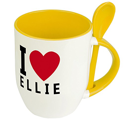 Namenstasse Ellie - Löffel-Tasse mit Namens-Motiv "I Love Ellie" - Becher, Kaffeetasse, Kaffeebecher, Mug - Gelb von digital print