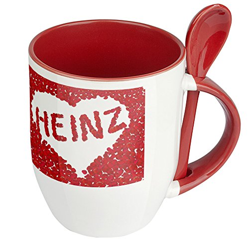 Namenstasse Heinz - Löffel-Tasse mit Namens-Motiv Blumenherz - Becher, Kaffeetasse, Kaffeebecher, Mug - Rot von digital print