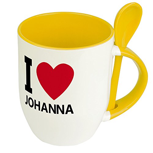 Namenstasse Johanna - Löffel-Tasse mit Namens-Motiv "I Love Johanna" - Becher, Kaffeetasse, Kaffeebecher, Mug - Gelb von digital print