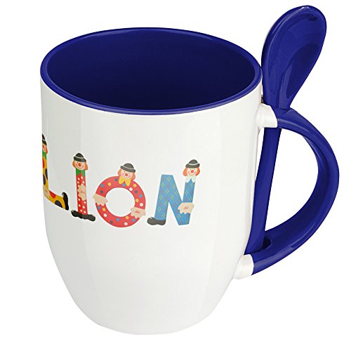 Namenstasse Lion - Löffel-Tasse mit Namens-Motiv Holzbuchstaben - Becher, Kaffeetasse, Kaffeebecher, Mug - Blau von digital print