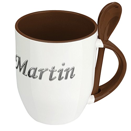 digital print Namenstasse Martin - Löffel-Tasse mit Namens-Motiv Chrom-Schriftzug - Becher, Kaffeetasse, Kaffeebecher, Mug - Braun von digital print