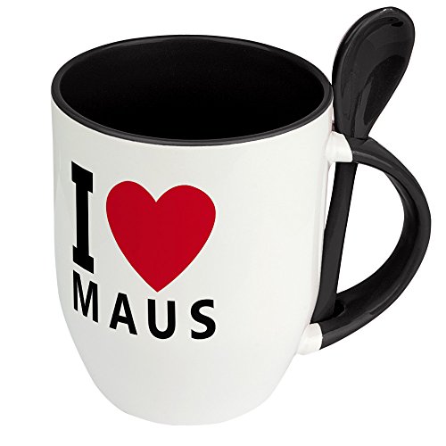 Namenstasse Maus - Löffel-Tasse mit Namens-Motiv "I Love Maus" - Becher, Kaffeetasse, Kaffeebecher, Mug - Schwarz von digital print