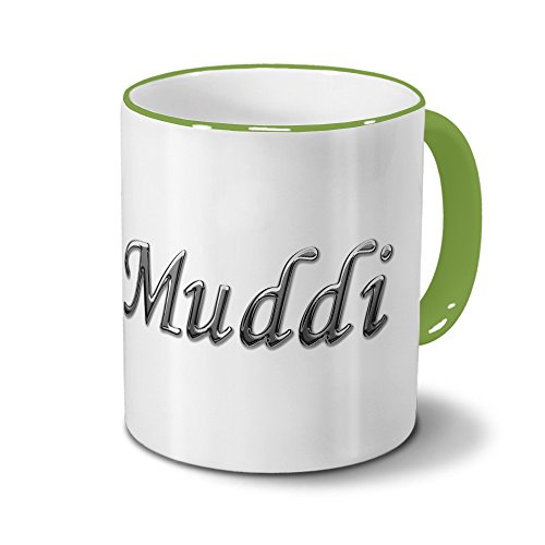 digital print Namenstasse Muddi - Tasse mit Namens-Motiv Chrom-Schriftzug - Muttertag Geschenkidee, Becher Kaffeetasse, Kaffeebecher, Mug - Grün von digital print