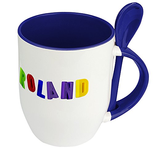 Namenstasse Roland - Löffel-Tasse mit Namens-Motiv Design Magnetbuchstaben - Becher, Kaffeetasse, Kaffeebecher, Mug - Blau von digital print