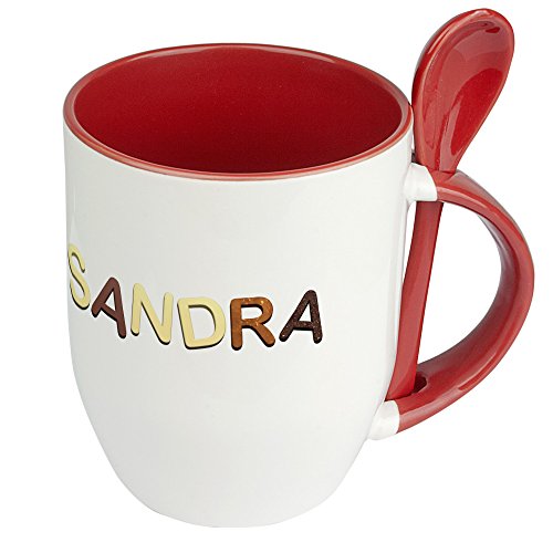 Namenstasse Sandra - Löffel-Tasse mit Namens-Motiv Schokoladenbuchstaben - Becher, Kaffeetasse, Kaffeebecher, Mug - Rot von digital print