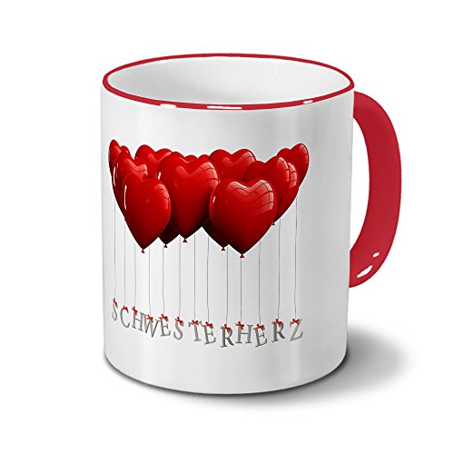 Namenstasse Schwesterherz - Tasse mit Namens-Motiv Herzballons - Becher, Kaffeetasse, Kaffeebecher, Mug - Rot von digital print