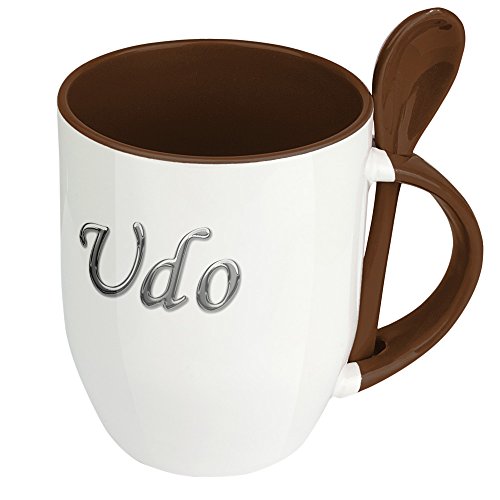 Namenstasse Udo - Löffel-Tasse mit Namens-Motiv Chrom-Schriftzug - Becher, Kaffeetasse, Kaffeebecher, Mug - Braun von digital print