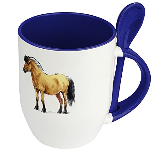 Pferdetasse Fjordpferd - Löffel-Tasse mit Pferdebild Fjordpferd - Becher, Kaffeetasse, Kaffeebecher, Mug - Blau von digital print