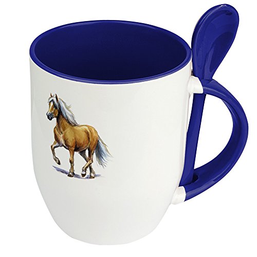 Pferdetasse Haflinger - Löffel-Tasse mit Pferdebild Haflinger - Becher, Kaffeetasse, Kaffeebecher, Mug - Blau von digital print