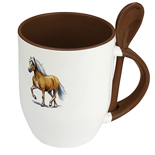 Pferdetasse Haflinger - Löffel-Tasse mit Pferdebild Haflinger - Becher, Kaffeetasse, Kaffeebecher, Mug - Braun von digital print