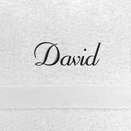 Saunahandtuch mit Namen David bestickt, 100x180 cm, weiß, extra flauschige 550 g/qm Baumwolle (100%), Badetuch mit Namen besticken, Saunatuch mit Bestickung von digital print