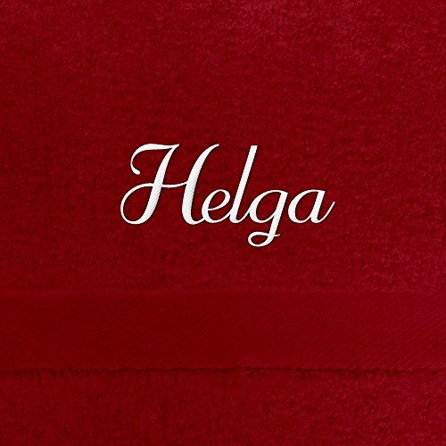 Saunahandtuch mit Namen Helga bestickt, 100x180 cm, rot, extra flauschige 550 g/qm Baumwolle (100%), Badetuch mit Namen besticken, Saunatuch mit Bestickung von digital print