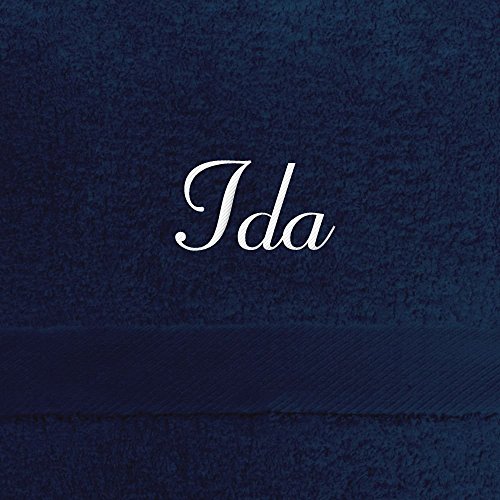 Saunahandtuch mit Namen Ida bestickt, 100x180 cm, dunkelblau, extra flauschige 550 g/qm Baumwolle (100%), Badetuch mit Namen besticken, Saunatuch mit Bestickung von digital print