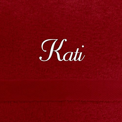 Saunahandtuch mit Namen Kati bestickt, 100x180 cm, rot, extra flauschige 550 g/qm Baumwolle (100%), Badetuch mit Namen besticken, Saunatuch mit Bestickung von digital print