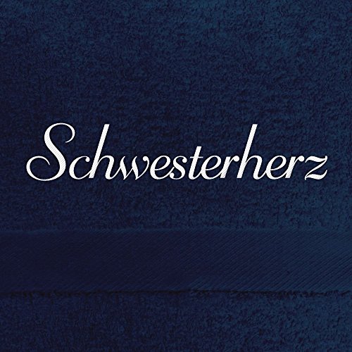 Saunahandtuch mit Namen Schwesterherz bestickt, 100x180 cm, dunkelblau, extra flauschige 550 g/qm Baumwolle (100%), Badetuch mit Namen besticken, Saunatuch mit Bestickung von digital print