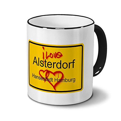 Städtetasse Alsterdorf - Hansestadt Hamburg - Design Ortsschild Graffiti - Stadt-Tasse, City-Mug, Becher Schwarz von digital print