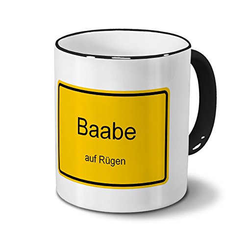 Städtetasse Baabe - auf Rügen - Design Ortsschild, Stadt-Tasse, City-Mug, Kaffeetasse - Becher Schwarz von digital print