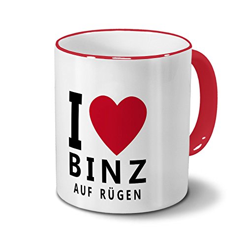 Städtetasse Binz - auf Rügen - Design I Love Binz - auf Rügen, Stadt-Tasse, City-Mug, Kaffeetasse - Becher Rot von digital print