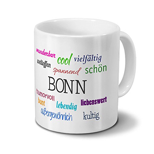 Städtetasse Bonn - Motiv "Positive Eigenschaften" - Stadt-Tasse, Kaffeebecher, Mug, Becher, Kaffeetasse - Farbe Weiß von digital print