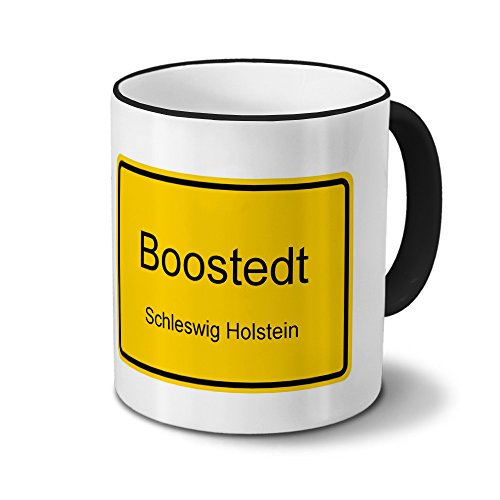 Städtetasse Boostedt - Design Ortsschild - Stadt-Tasse, Kaffeebecher, City-Mug, Becher, Kaffeetasse - Farbe Schwarz von digital print