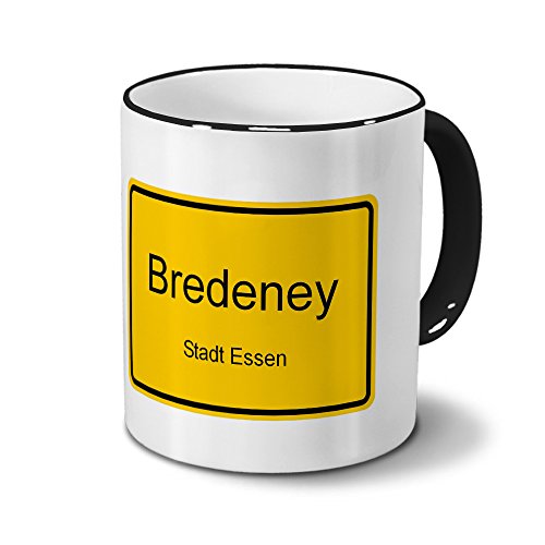 Städtetasse Bredeney - Stadt Essen - Design Ortsschild - Stadt-Tasse, City-Mug, Becher Schwarz von digital print