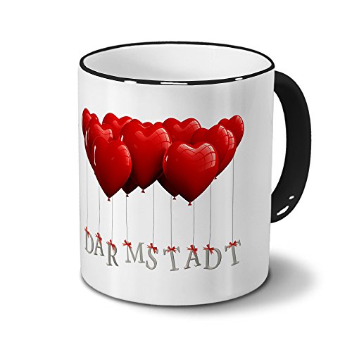 Städtetasse Darmstadt - Design Herzballons - Stadt-Tasse, City-Mug - Becher Schwarz von digital print