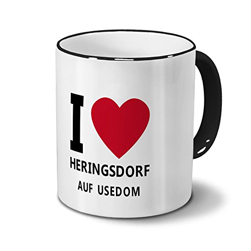 Städtetasse Heringsdorf - auf Usedom - Design I Love Heringsdorf - auf Usedom, Stadt-Tasse, City-Mug, Kaffeetasse - Becher Schwarz von digital print