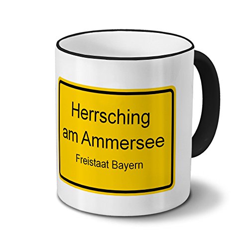 Städtetasse Herrsching am Ammersee - Design Ortsschild - Stadt-Tasse, Kaffeebecher, City-Mug, Becher, Kaffeetasse - Farbe Schwarz von digital print