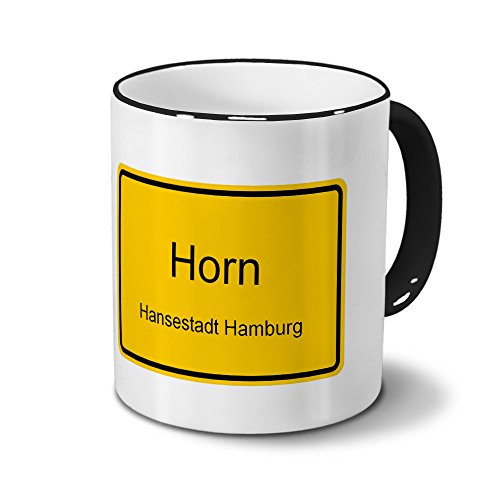Städtetasse Horn - Hansestadt Hamburg - Design Ortsschild - Stadt-Tasse, City-Mug, Becher Schwarz von digital print